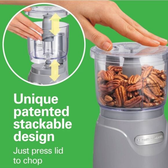 Hamilton Beach 3-Cup Stack & Press Food Chopper- Grey - Picture 9 of 15